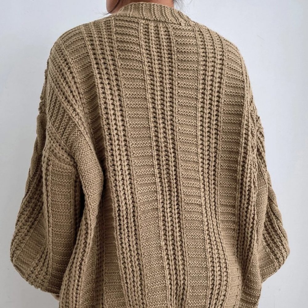 Tan Womens Cable Knit button down Cardigan - Picture 3 of 4